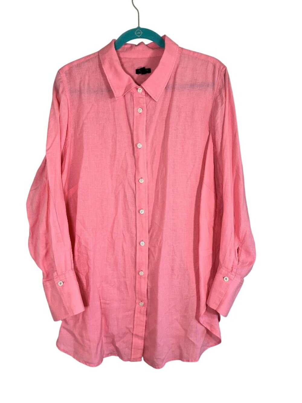 Talbots Colorful Linen Shirt 1X Resort Preppy Classic Beachy Summer Neutral Chic